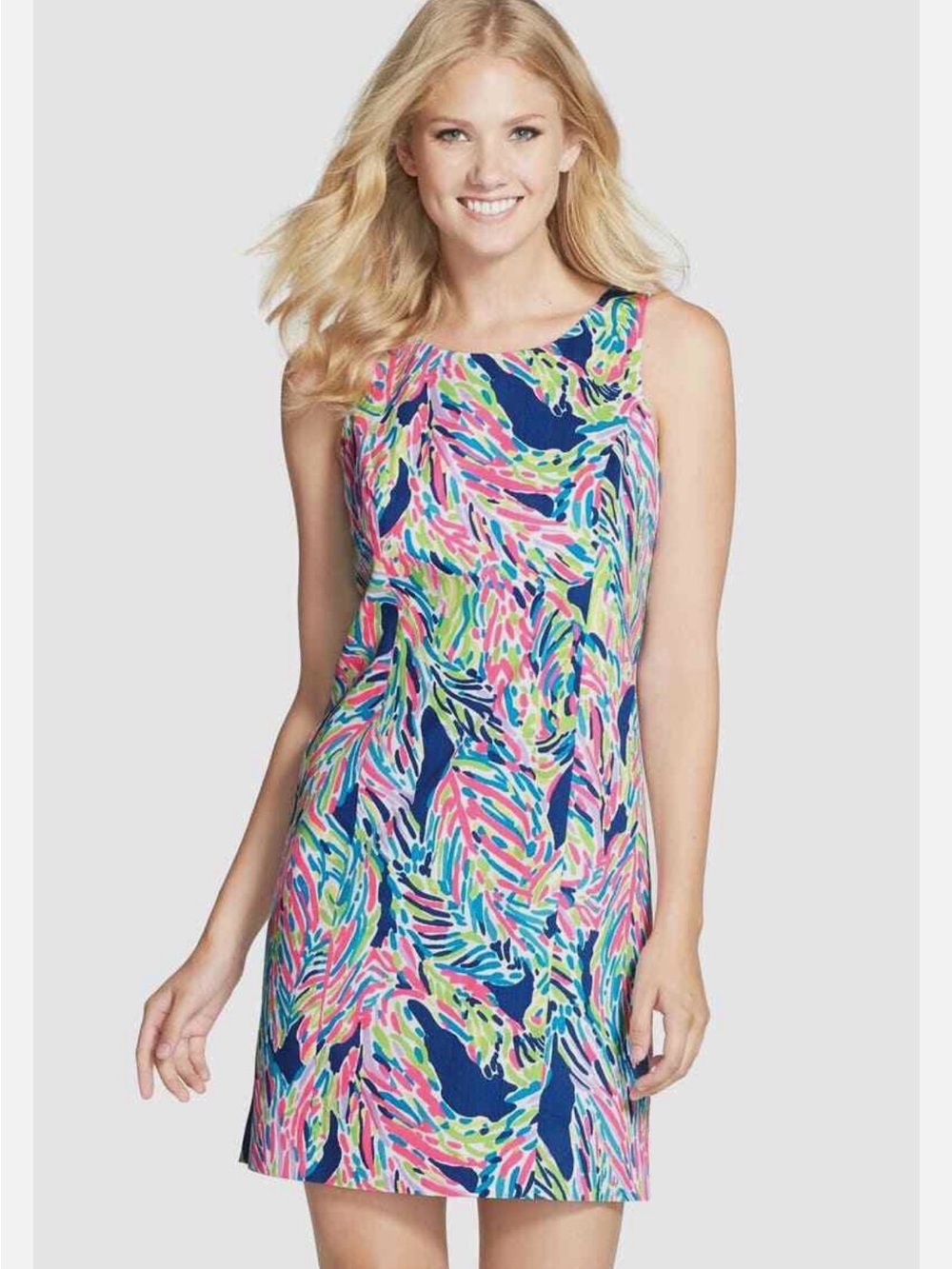 Lilly Pulitzer Cathy Shift Dress Sz 14 Indigo Palm Reader print out Resort wear - Picture 2 of 12
